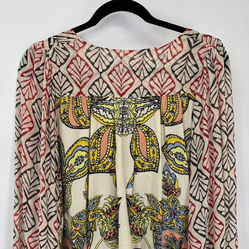Free People Mixed Print Cowl Neck Blouse Womens Medium Red Cream Hippie Boho - Picture 7 of 13